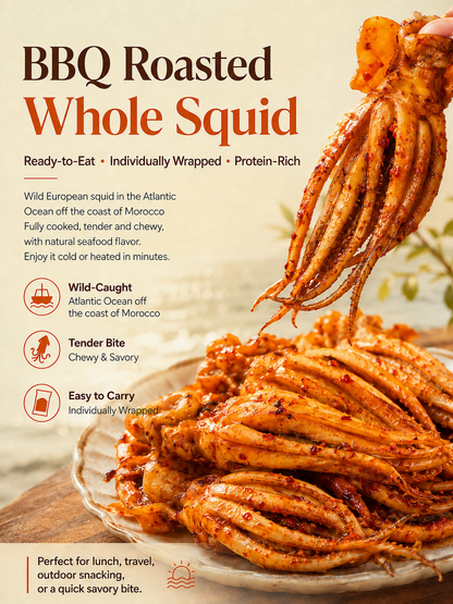 🦑BBQ Roasted Whole Squid Snack – Ready to Eat, Individually Wrapped-Lily