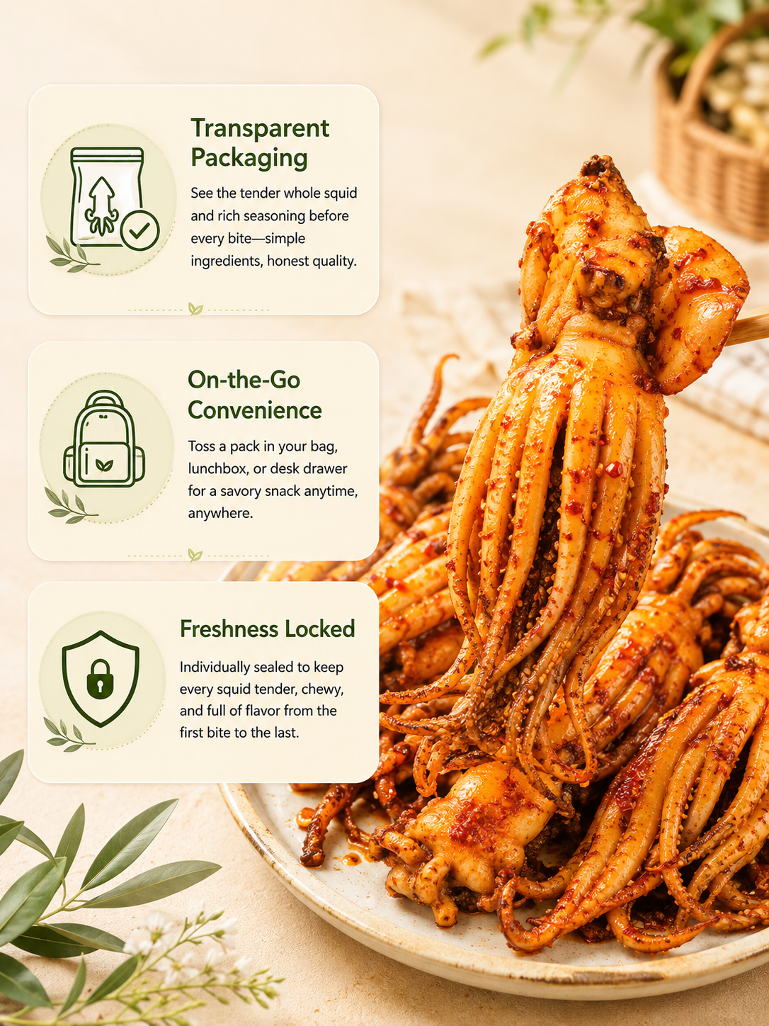 🦑BBQ Roasted Whole Squid Snack – Ready to Eat, Individually Wrapped-Lily