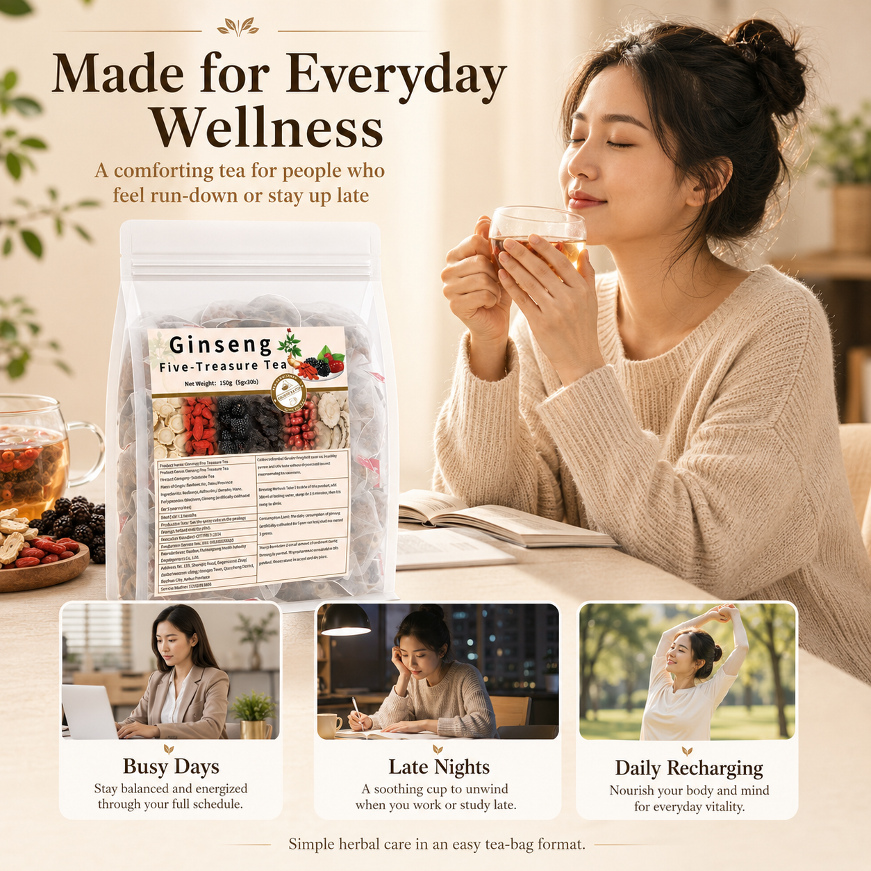 Ginseng Five-Treasure Tea | Restore Energy, Stamina & Daily Vitality-ASS1