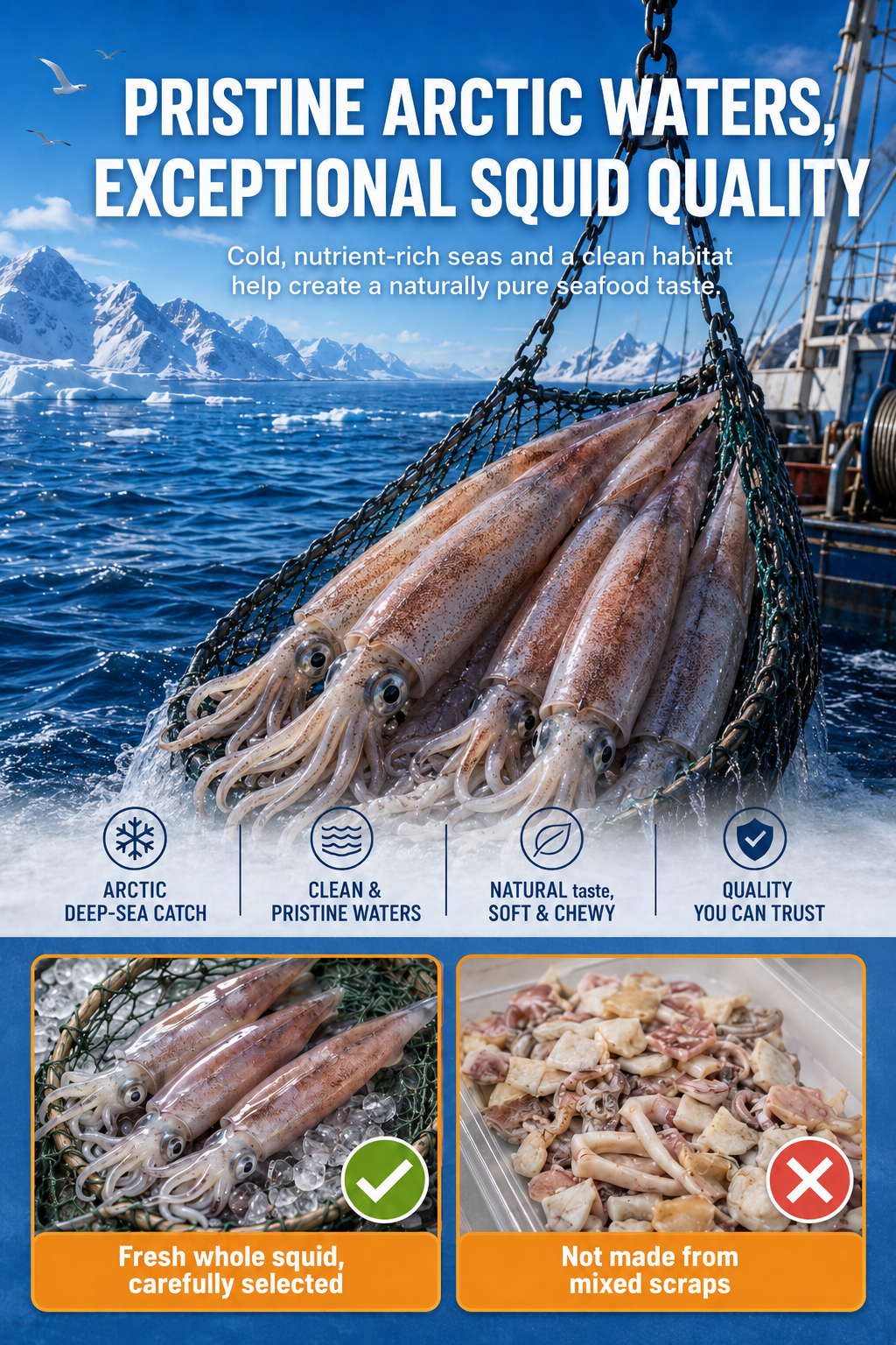Arctic Deep-Sea Squid Ready-to-Eat Hand-Torn Squid Strips-9SLL