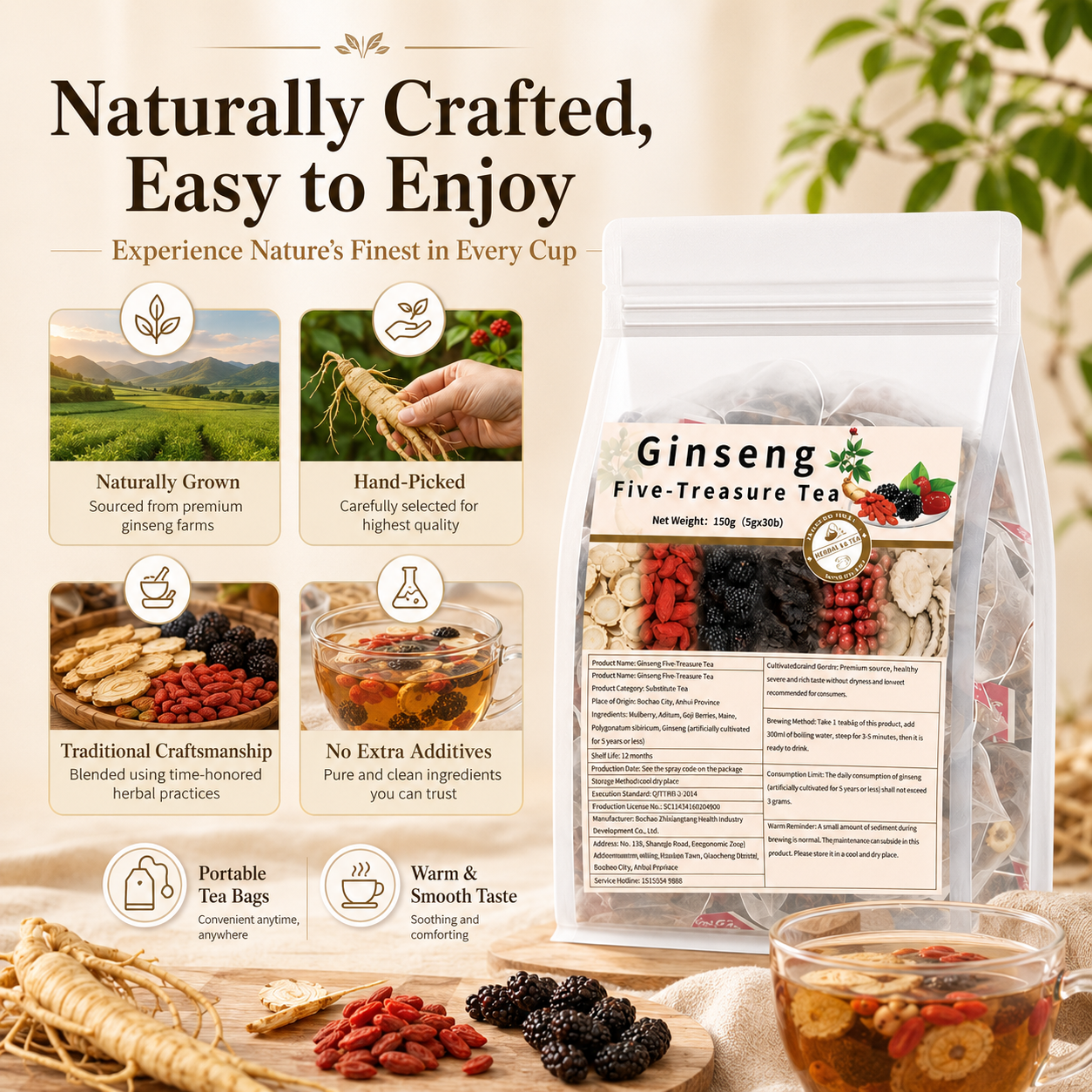 Ginseng Five-Treasure Tea | Restore Energy, Stamina & Daily Vitality-ASS1
