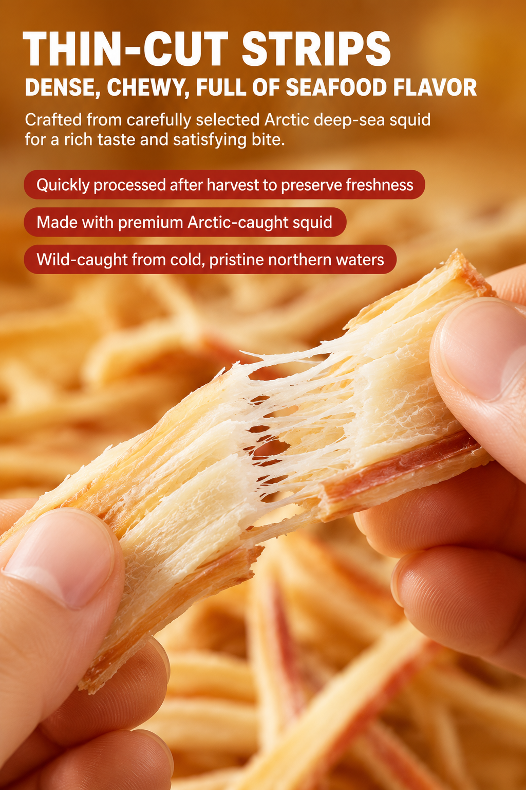 Arctic Deep-Sea Squid Ready-to-Eat Hand-Torn Squid Strips-9SLL
