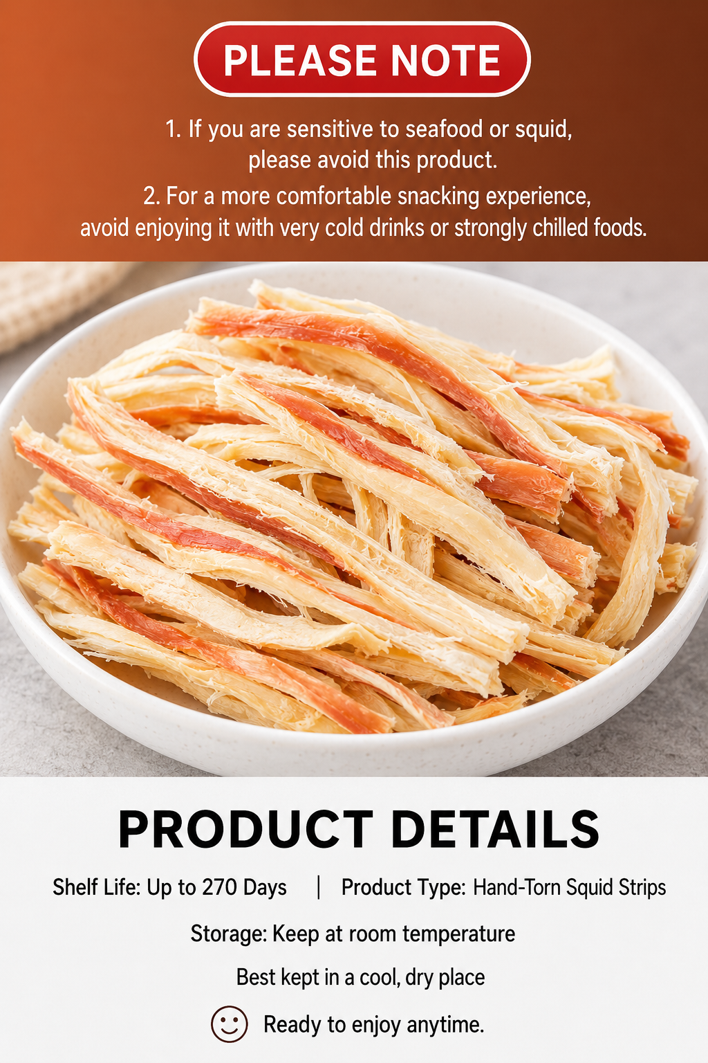 Arctic Deep-Sea Squid Ready-to-Eat Hand-Torn Squid Strips-9SLL
