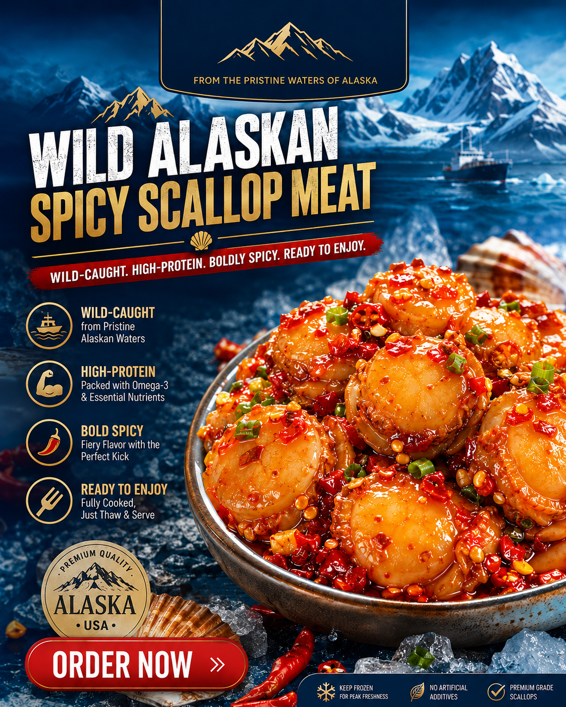 Wild-Caught Alaska Spicy Scallops – Premium Seafood Snack-ASS1