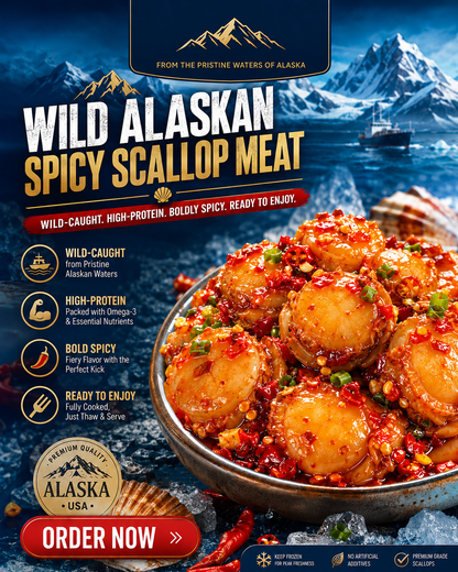 Wild-Caught Alaska Spicy Scallops – Premium Seafood Snack-ASS1